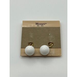 Monet New York Gold Tone White Ball Clip On Earrings